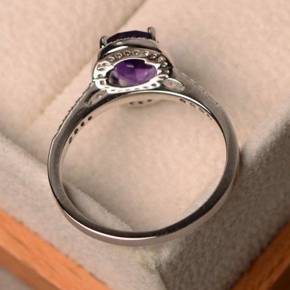 NEW Purple Amethyst Diamond Halo Oval Cut Ring - Picture 4 of 4